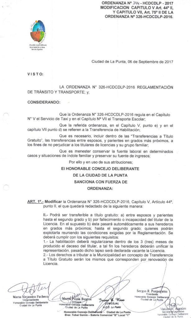 thumbnail of ORDENANZA N°344 – VIGENTE-HCDCDLP-2017-MODIFICACION CAPITULO V Art.44° II, Y CAPITULO VII, Art.75° II DE LA ORDENANZA N°326-HCDCDLP-2016