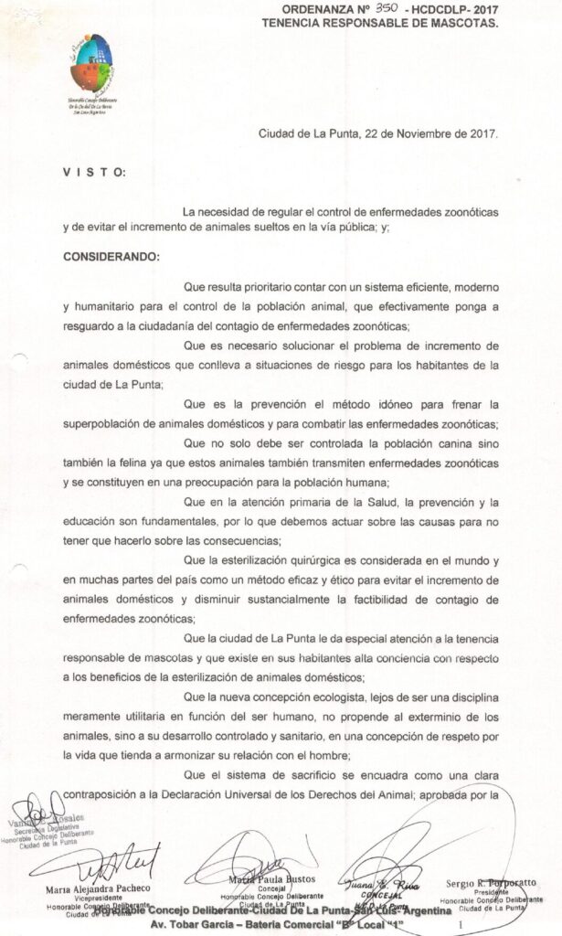thumbnail of ORDENANZA N°350- VIGENTE-HCDCDLP-2017- TENENCIA RESPONSABLE DE MASCOTAS
