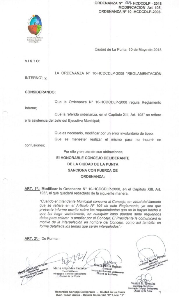 thumbnail of ORDENANZA N°369 – VIGENTE-HCDCDLP-2018-MODIFICACION ART.108,ORDENANZA N°10-HCDCDLP-2008