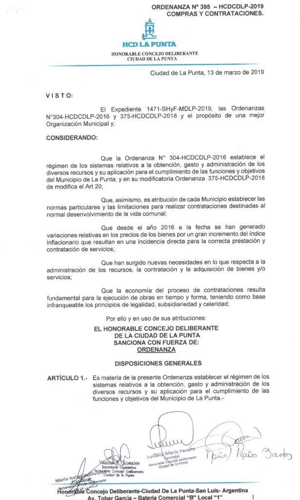 thumbnail of ORDENANZA N°395-VIGENTE-HCDCDLP-2019- COMPRAS Y CONTRATACIONES