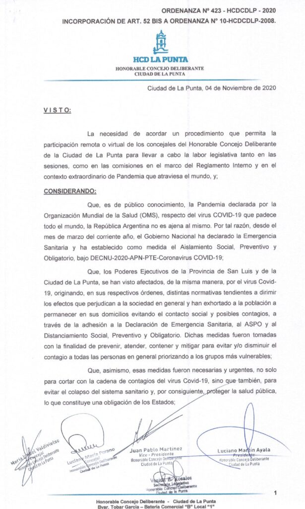 thumbnail of ORDENANZA N°423- VIGENTE-HCDCDLP-2020- INCORPORACION DE ART.52 BIS A ORDENANZA N°10-HCDCDLP-2008