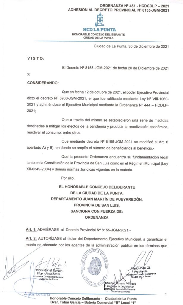 thumbnail of ORDENANZA N°451-NO VIGENTE-HCDCDLP-2021- ADHESION AL DECRETO PROVINCIAL N°8155.JGM-2021
