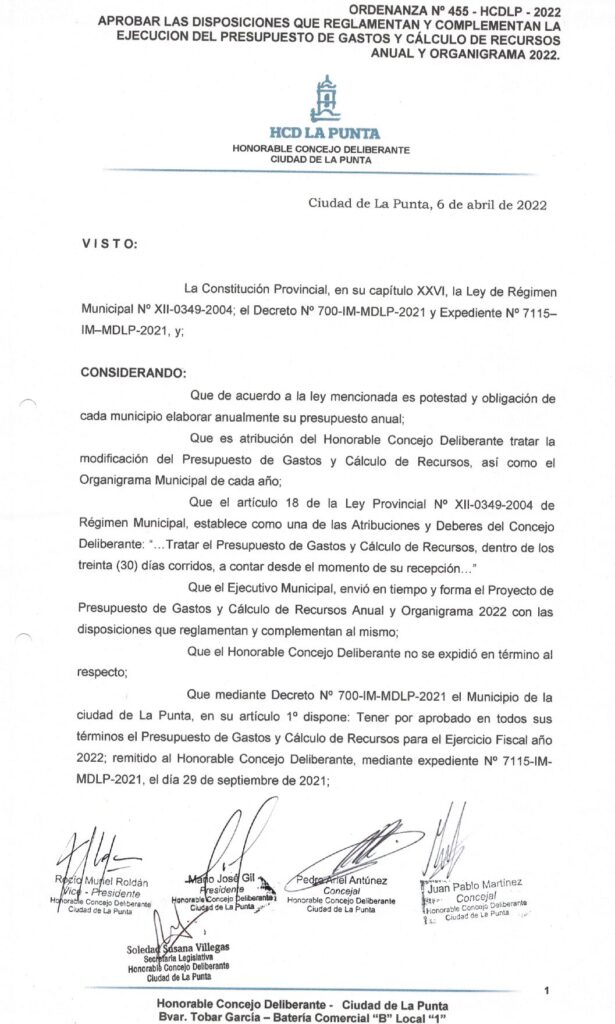 thumbnail of ORDENANZA N°455- VIGENTE-HCDCDLP-2022- APROBAR LAS DISPOSICIONES QUE REGLAMENTAN Y COMPLEMENTAN LA EJECUCION DEL PRESUPUESTO