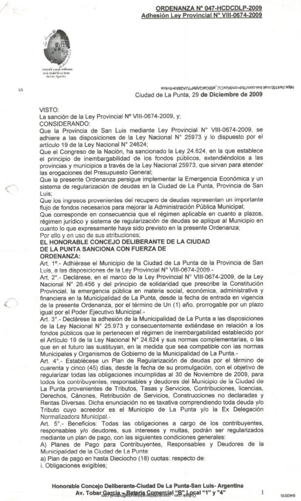 thumbnail of ORDENANZA N°47-NO VIGENTE-HCDCDLP-2009- ADHESION LEY PROVINCIAL N°VIII-0674-2009.