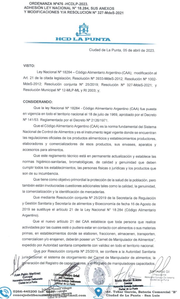 thumbnail of ORDENANZA N°476 – VIGENTE-HCDCDLP-2023-ADHESION LEY NACIONAL N°18284, SUS ANEXOS Y MODIFICACIONES Y RESOLUCION N°327-MDES-2021