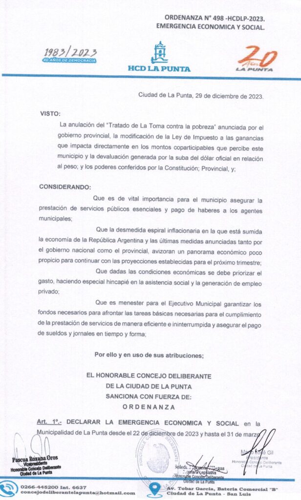 thumbnail of ORDENANZA N°498 – NO VIGENTE-HCDCDLP-2023-EMERGENCIA ECONOMICA Y SOCIAL.