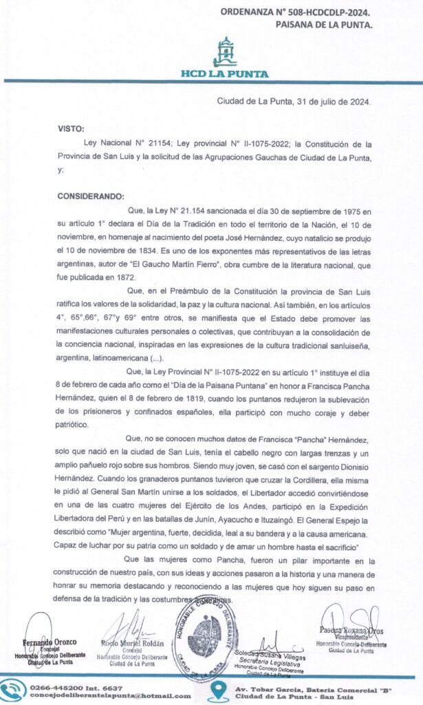 thumbnail of ORDENANZA N°508- VIGENTE-HCDCDLP-2024- PAISANA DE LA PUNTA.