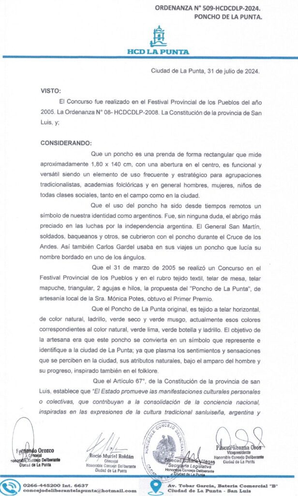 thumbnail of ORDENANZA N°509- VIGENTE-HCDCDLP-2024- PONCHO DE LA PUNTA