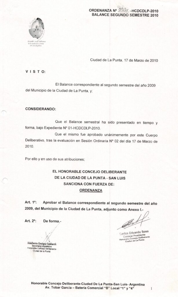 thumbnail of ORDENANZA N°52-NO VIGENTE-HCDCDLP-2010- BALANCE SEGUNDO TRIMESTRE