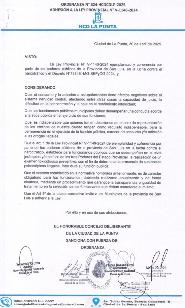 thumbnail of ORDENANZA N°524 -VIGENTE-HCDCDLP-2025-ADHESION A LA LEY PROVINCIAL N° V-1146-2024.