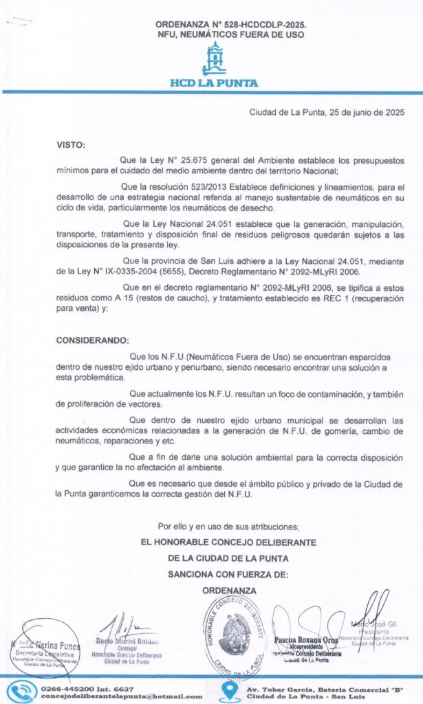 thumbnail of ORDENANZA N°528-VIGENTE-HCDCDLP-2025- NFU, NEUMATICOS FUERA DE USO.