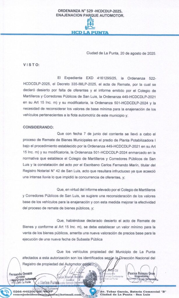 thumbnail of ORDENANZA N°529-VIGENTE-HCDCDLP-2025- ENAJENACION PARQUE AUTOMOTOR