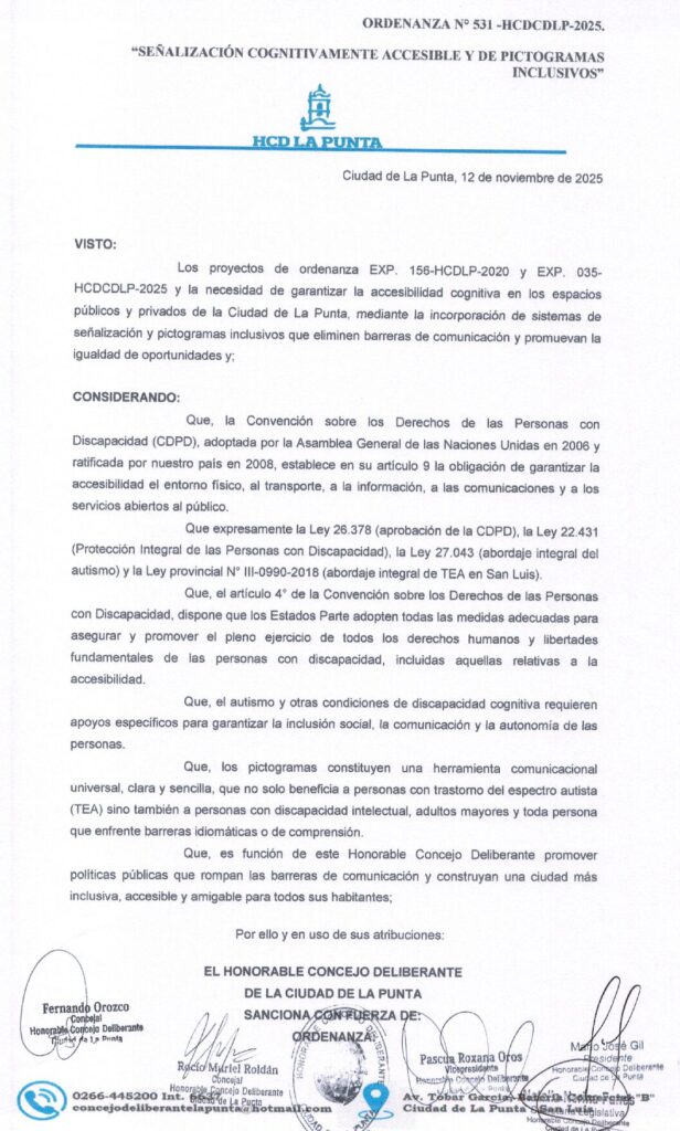 thumbnail of ORDENANZA N°531-VIGENTE-HCDCDLP-2025- SEÑALIZACION COGNITIVAMENTE ACCESIBLE Y DE PICTOGRAMAS INCLUSIVOS.