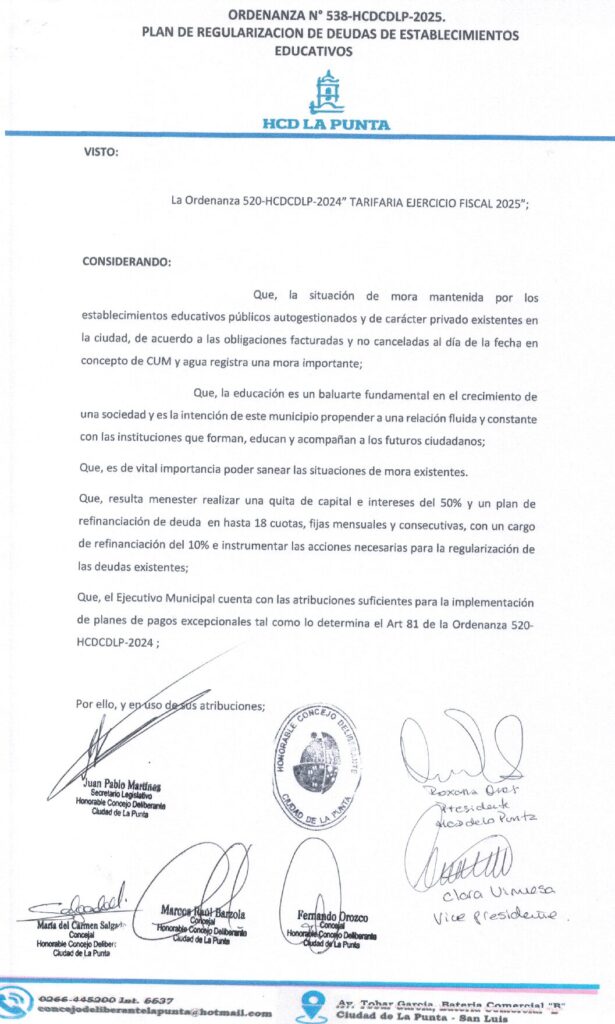 thumbnail of ORDENANZA N°538-VIGENTE-HCDCDLP-2025- PLAN DE REGULARIZACION DE DEUDAS DE ESTABLECIMIENTOS EDUCATIVOS.
