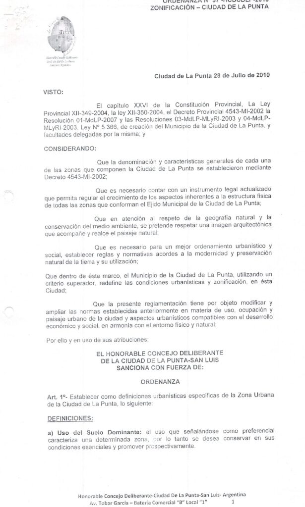 thumbnail of ORDENANZA N°57-VIGENTE-HCDCDLP-2010- ZONIFICACION CIUDAD DE LA PUNTA.