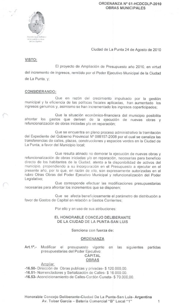 thumbnail of ORDENANZA N°61-NO VIGENTE-HCDCDLP-2010- OBRAS MUNICIPALES