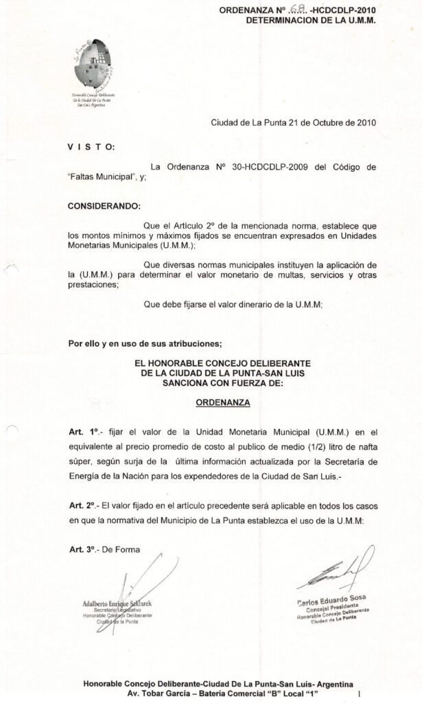 thumbnail of ORDENANZA N°68-VIGENTE-HCDCDLP-2010- DETERMINACION DE LA U.M.M.