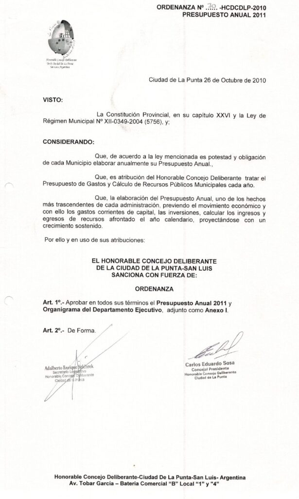 thumbnail of ORDENANZA N°70-NO VIGENTE-HCDCDLP-2010- PRESUPUESTO ANUAL 2011