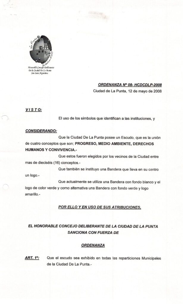 thumbnail of ORDENANZA N°8 -VIGENTE-HCDCDLP-2008-ESCUDO Y BANDERA