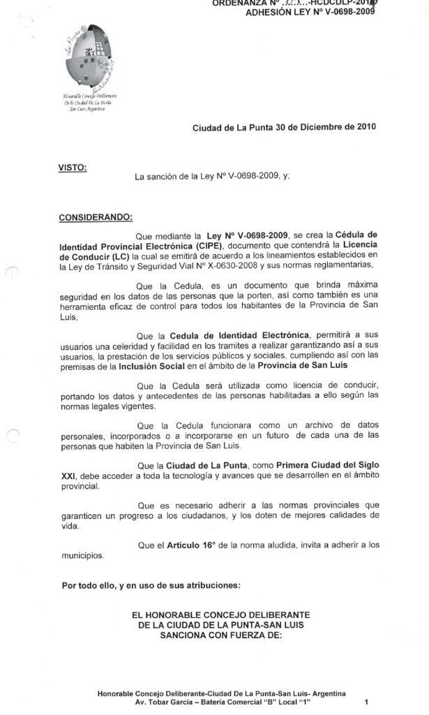 thumbnail of ORDENANZA N°81-VIGENTE-HCDCDLP-2011- ADHESION LEY N°V-0698-2009